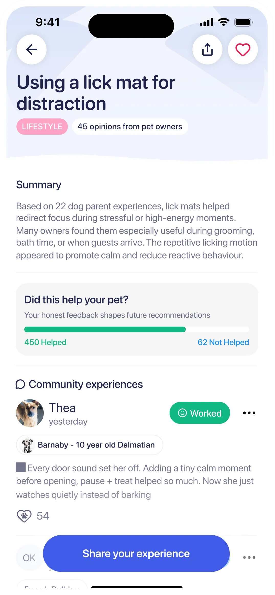 Recommendation detail - lick mat for distraction
